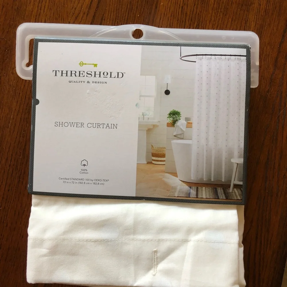Fabric Threshold White Swiss Dot Crisp Shower Curtain